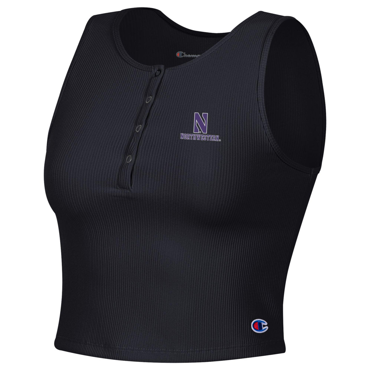 Northwestern University Wildcats Women’s Champion Tailgate Her Black Ottoman Rib Henley Crop