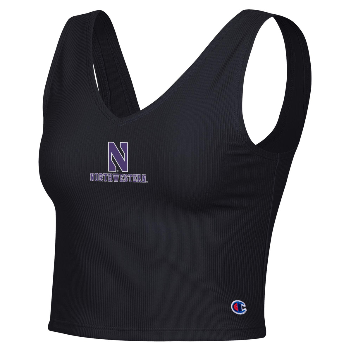 Northwestern University Wildcats Women’s Champion Tailgate Her Black Ottoman Rib Vneck Crop