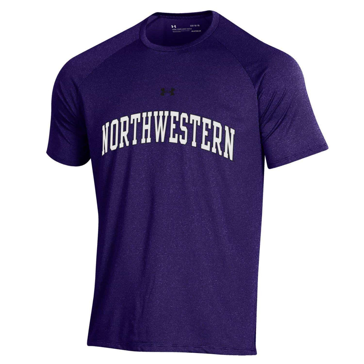 Northwestern University Wildcats Men’s Under Armour Purple Tech Novelty Short Sleeve Tee with Arched Northwestern Design