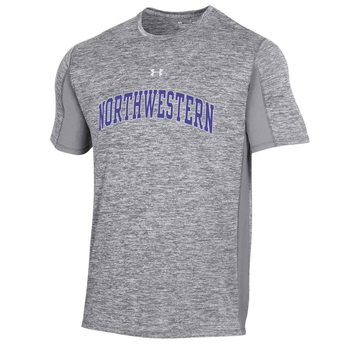 Northwestern University Wildcats Men’s Under Armour Mod Grey Twist Tech Performance Mesh Short Sleeve Tee with Arched Northwestern Design