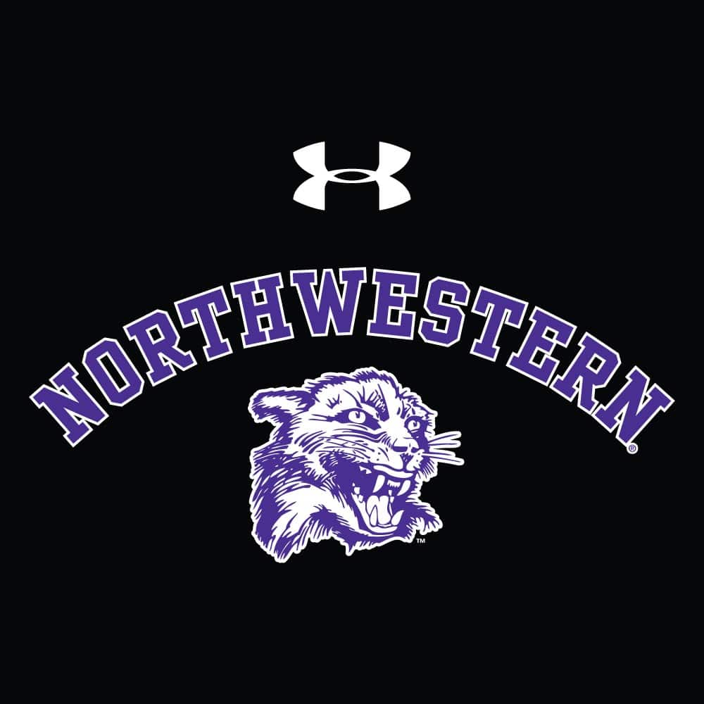 Northwestern University Wildcats Men’s Under Armour Triblend Black Heather Long Sleeve Tee with Vintage Wildcat Design