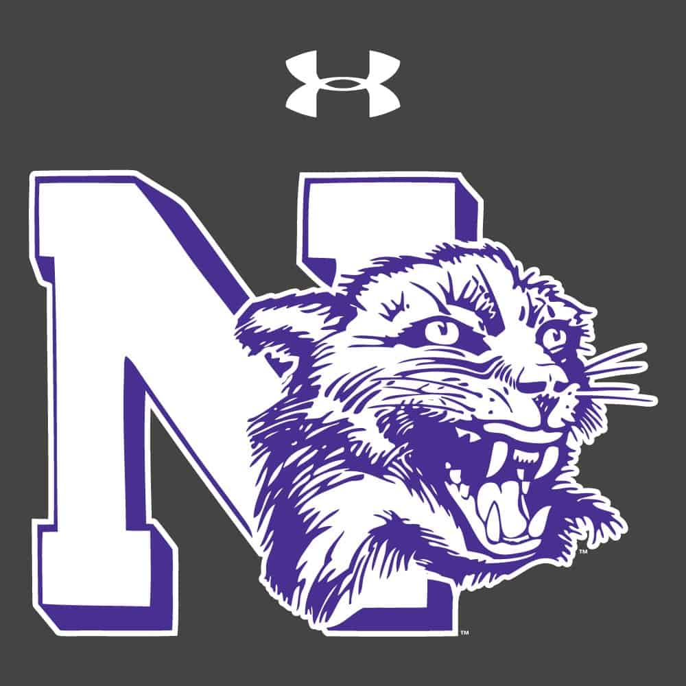 Northwestern University Wildcats Men’s Under Armour Triblend Grey Tee with Vintage N-cat Design
