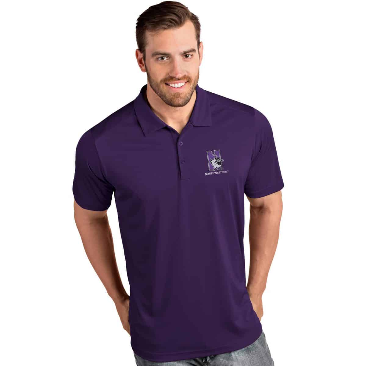 Northwestern University Wildcats Men's Antigua Purple Tribute Polo Shirt with N-Cat Design