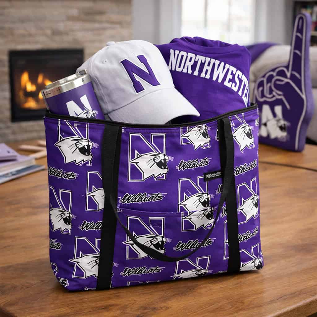 Northwestern University Wildcats Purple all Over Design Tote Bag 17"WX10"HX4"D