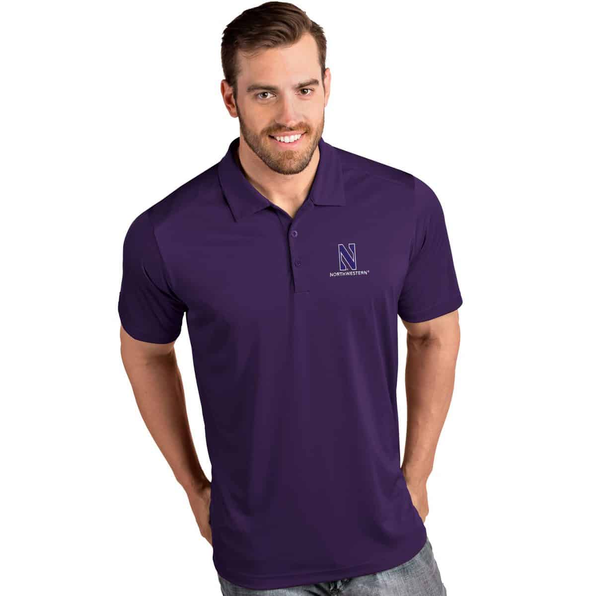 Northwestern University Wildcats Men's Antigua Purple Tribute Polo Shirt with Stylized N Design