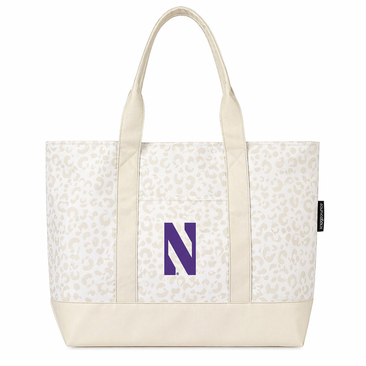 Northwestern Tonal Leopard Tote Bag with zipper and purple N logo