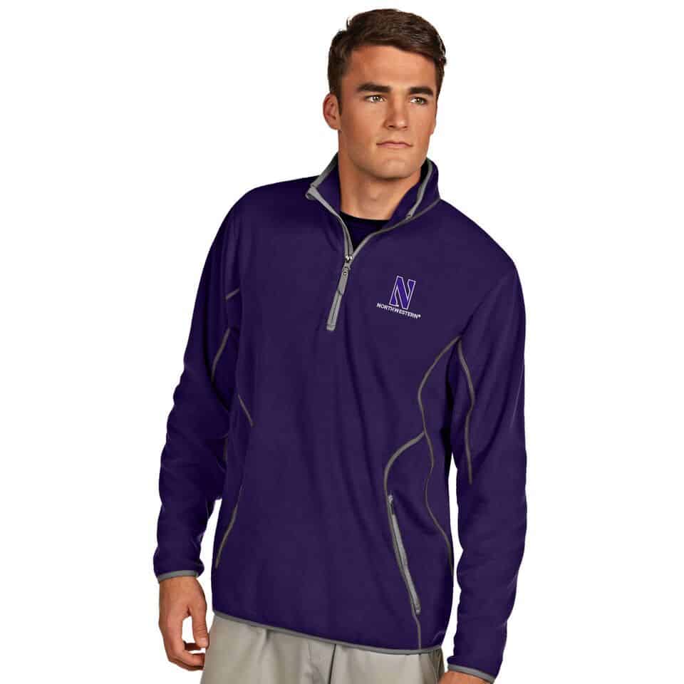 Northwestern University Wildcats Men's Antigua Ice Pullover 1/4 Zip Polar Fleece in Purple
