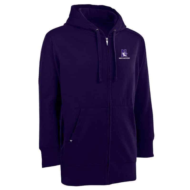 Northwestern Widcats Antigua Purple Men's Full Zip Hooded Sweatshirt Signature Full Zip 100305