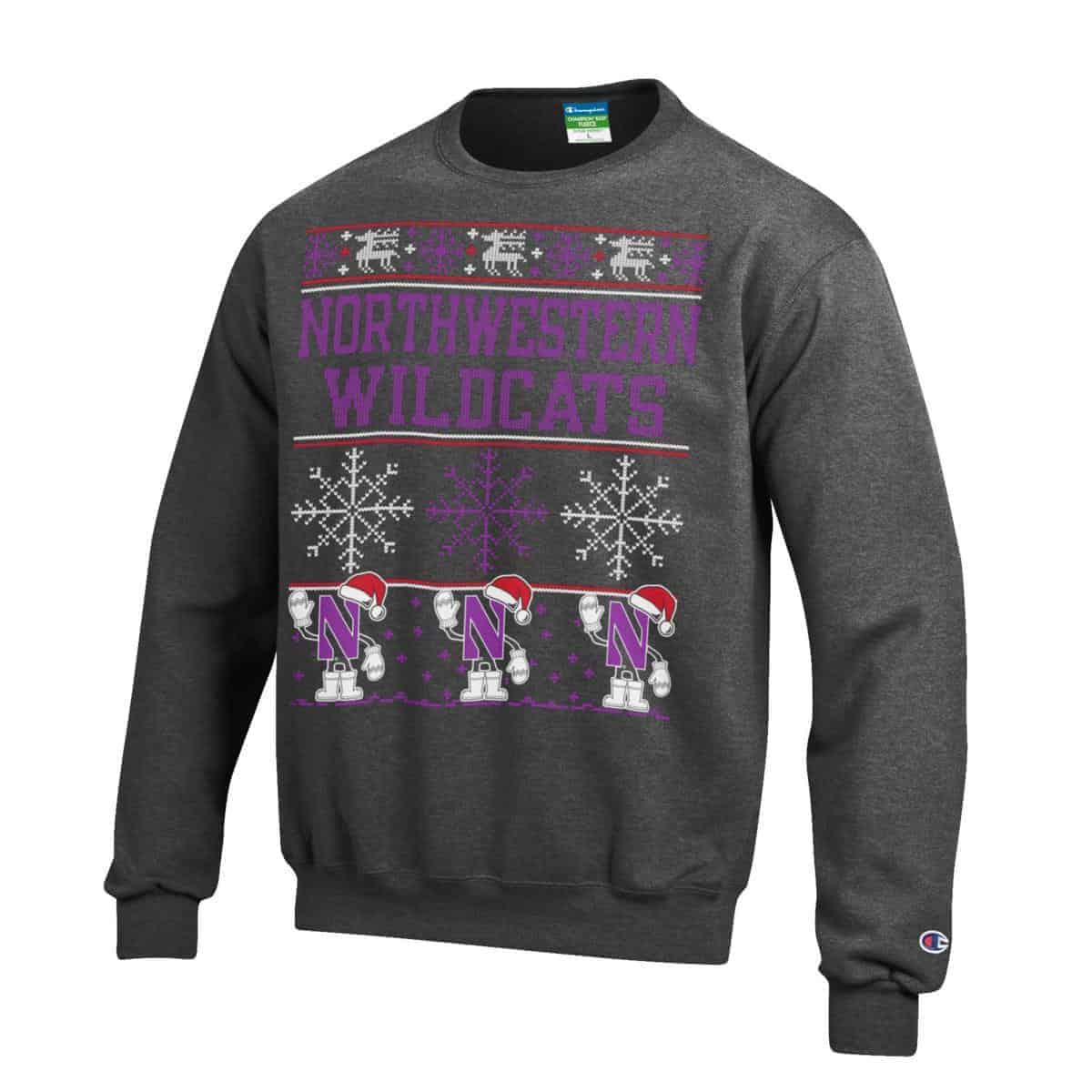 Northwestern University Wildcats Charcoal Christmas Sweatshirt With Santa Hat Design