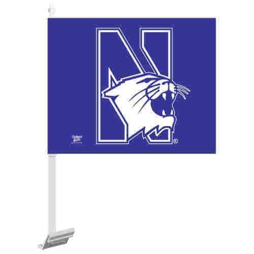 Northwestern Wildcats Purple Car flags with N-Cat Logo