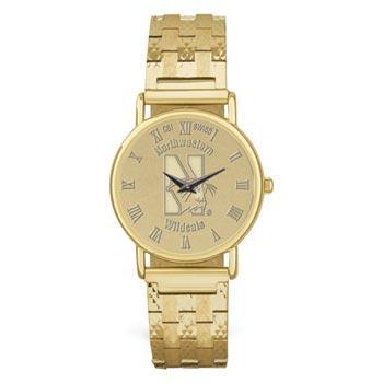 Northwestern Wildcats Mascot Design Gold Medallion Mens Wristwatch