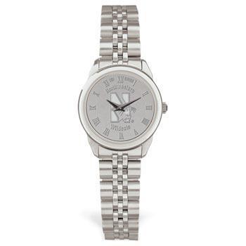 Northwestern Wildcats Mascot Design Silver Medallion Ladies Wristwatch