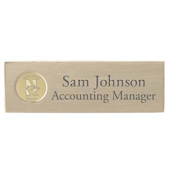 Northwestern Wildcats Mascot Design Gold Medallion Satin Brass Tone Name Badge