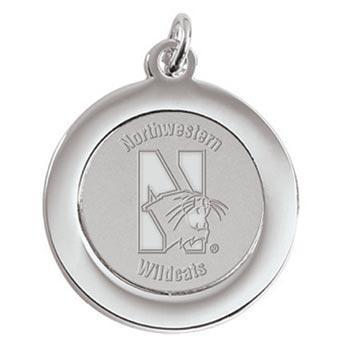 Northwestern Wildcats Mascot Design Silver Medallion Pendant Charm