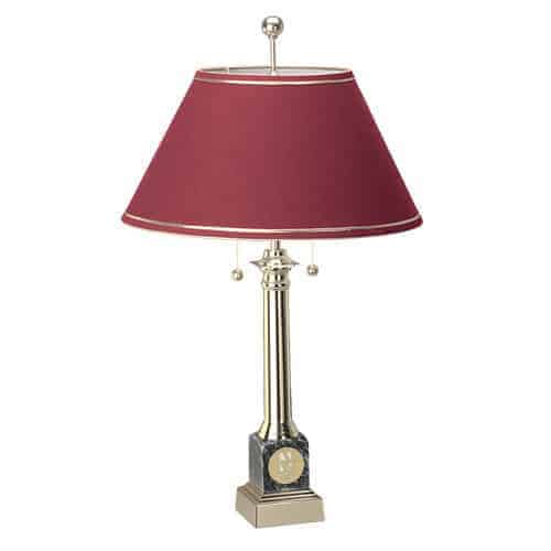 Northwestern Wildcats Mascot Design Gold Medallion Black Marble Alumni Lamp With Burgandy Linen Shade