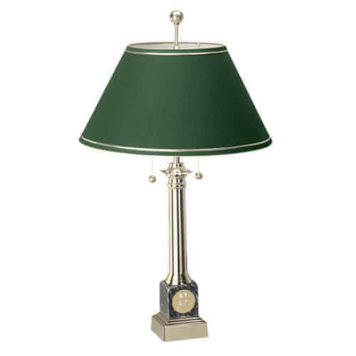 Northwestern Wildcats Mascot Design Gold Medallion Black Marble Alumni Lamp With Green Linen Shade