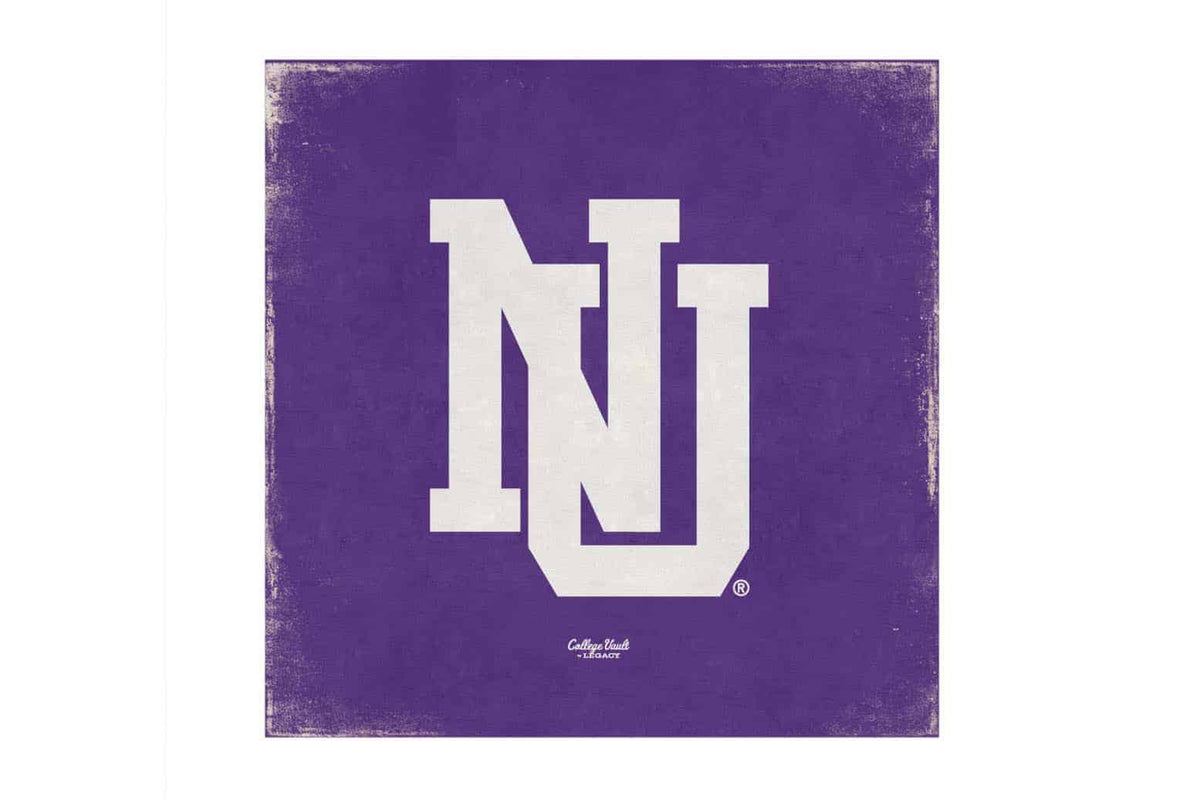 Northwestern University Wildcats Square Vintage Canvas Wall Art with Vintage Interlock NU Logo 14"X14"