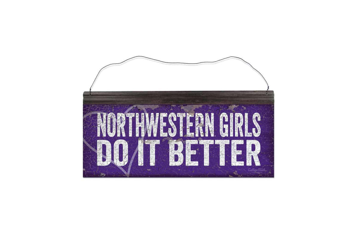 Northwestern Wildcats Rectangular Vintage Tin Sign with "Northwestern Girls Do it Better" Design