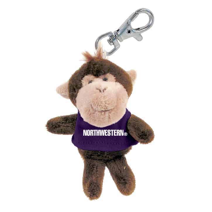 Northwestern University Wildcats Plush Keychain of a Monkey Wearing a Purple Northwestern Tee Shirt