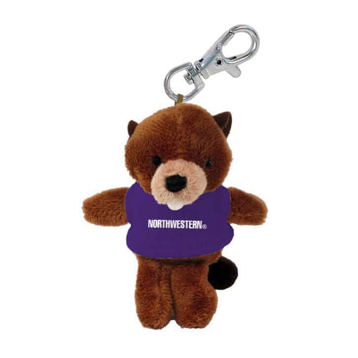 Northwestern University Wildcats Plush Keychain of a Beaver Wearing a Purple Northwestern Tee Shirt