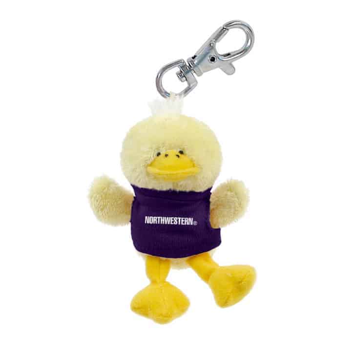 Northwestern University Wildcats Plush Keychain of a Duck Wearing a Purple Northwestern Tee Shirt