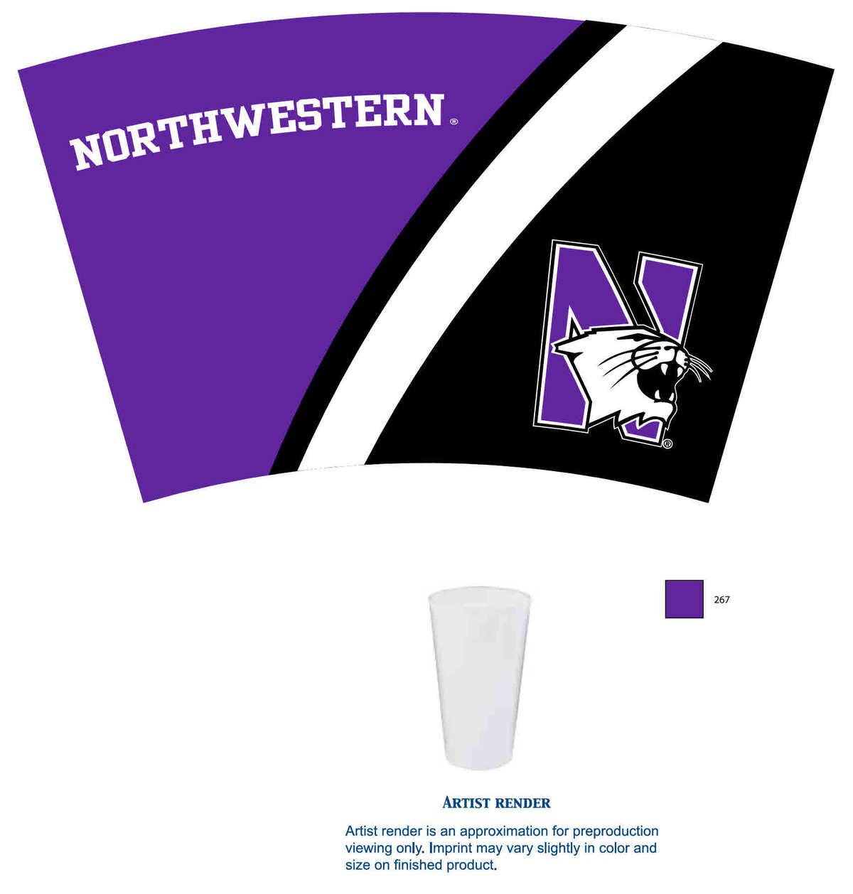 Northwestern Wildcats 16 OZ Colormax Pint Glass with Full Color Wraparound Print