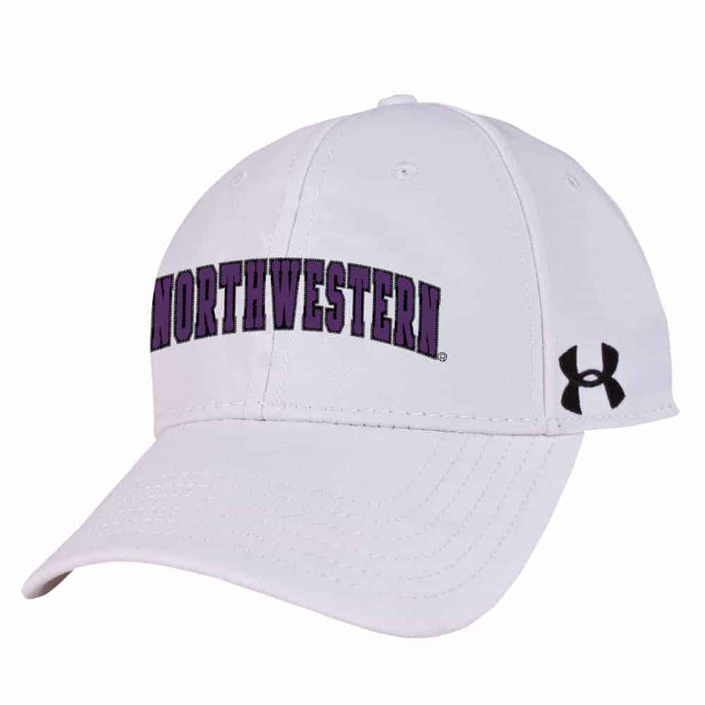 Northwestern Wildcats Under Armour White Adjustable Velcro-back Hat with Arched Northwestern Design