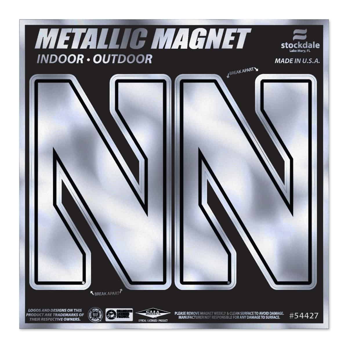 Northwestern Wildcats Indoor/Outdoor Flexible Metallic Magnets Set of Two Stylized N Design 2.5"X4"