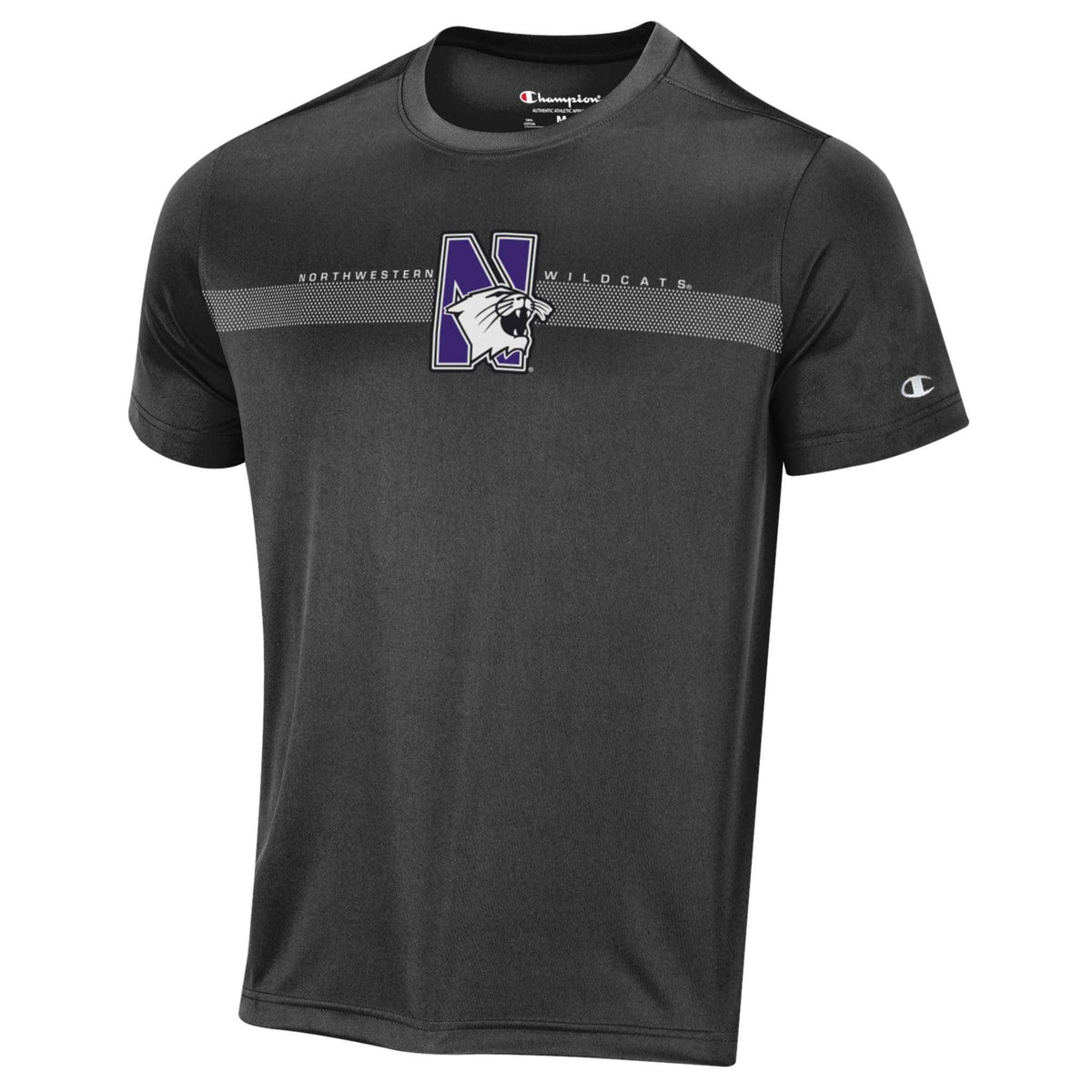 Northwestern University Wildcats Men's Black Short Sleeve Impact Tee Shirt with Seam to Seam Design