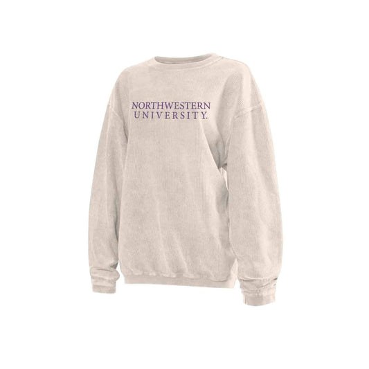Northwestern University Wildcats Chicka-d Natural Cream Crewneck Sweatshirt With Distressed Northwestern University Design-2
