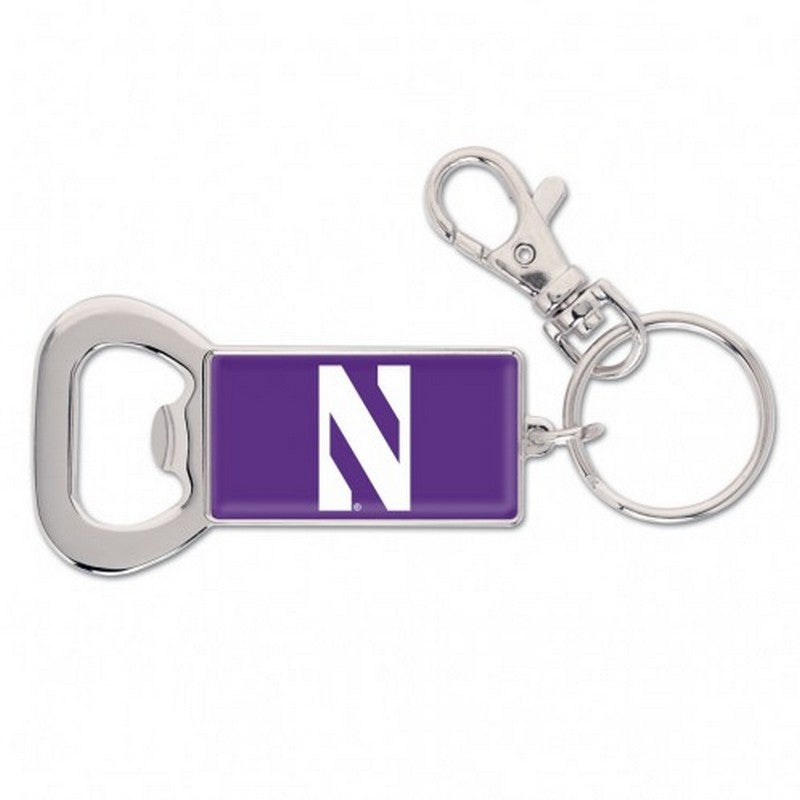 Northwestern Wildcats Purple Rectangle Bottle Opener Key Chain with N-Cat Design