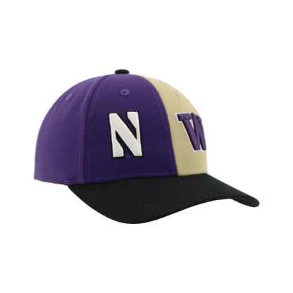 Northwestern University Wildcats House Divided Hat with University of Washington Huskies-left view