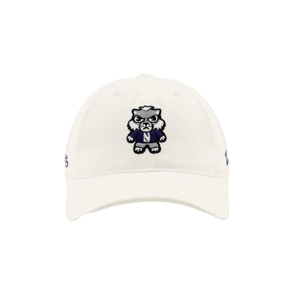 Northwestern University Wildcats Zephyr Unconstructed Adjustable White Hat with Tokyodachi Willie the Wildcat Design