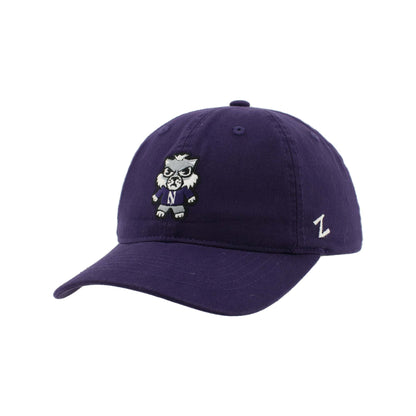 Northwestern University Wildcats Zephyr Unconstructed Adjustable Purple Hat with Tokyodachi Willie the Wildcat Design