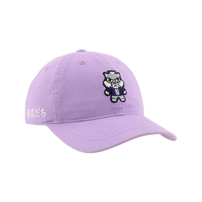 Northwestern University Wildcats Zephyr Unconstructed Adjustable Lilac Hat with Tokyodachi Willie the Wildcat Design