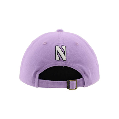 Northwestern University Wildcats Zephyr Unconstructed Adjustable Lilac Hat with Tokyodachi Willie the Wildcat Design