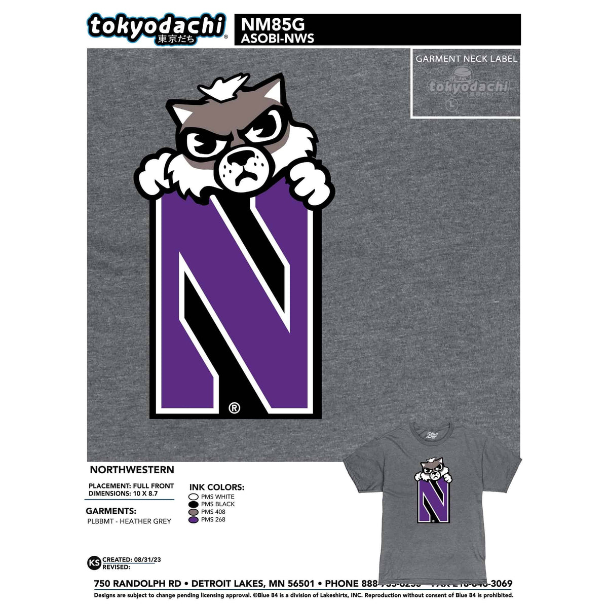 Northwestern University Wildcats Tokyodachi Asobi Design Heather Gray Bi-blend Tee Shirt