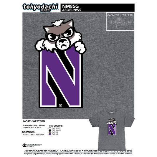 Northwestern University Wildcats Tokyodachi Asobi Design Heather Gray Bi-blend Tee Shirt