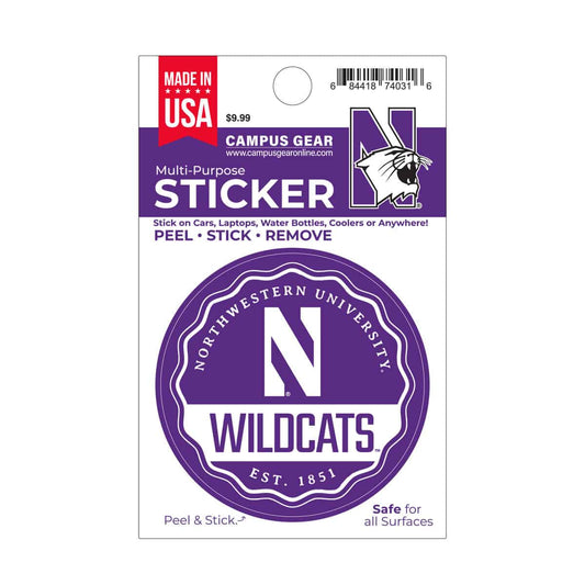 Northwestern University Wildcats Full Color Outside Application 3" Circular Multi-Purpose Sticker Design #2 Stylized N
