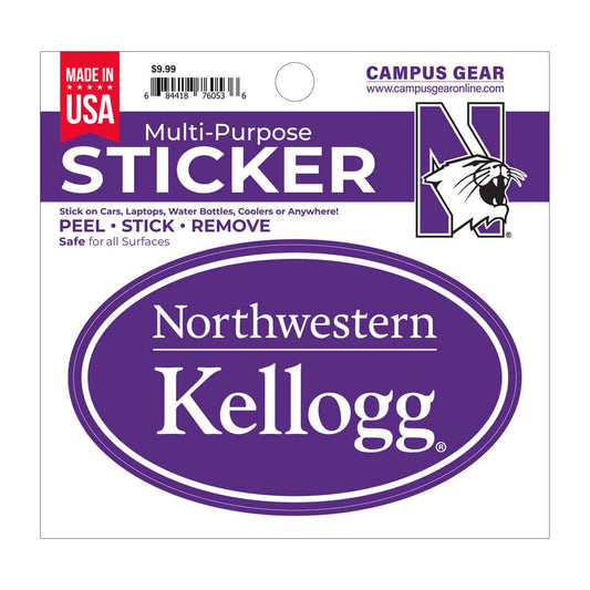 Northwestern University Wildcats Full Color Outside Application 3"X5" Oval Multi-Purpose Sticker Design #2 Kellogg