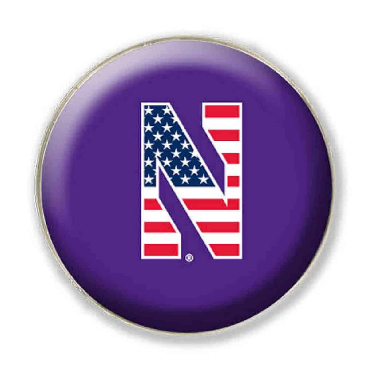 Northwestern University Wildcats 1.35" Purple Dome Fridge Magnet with Stylized N & US Flag Design