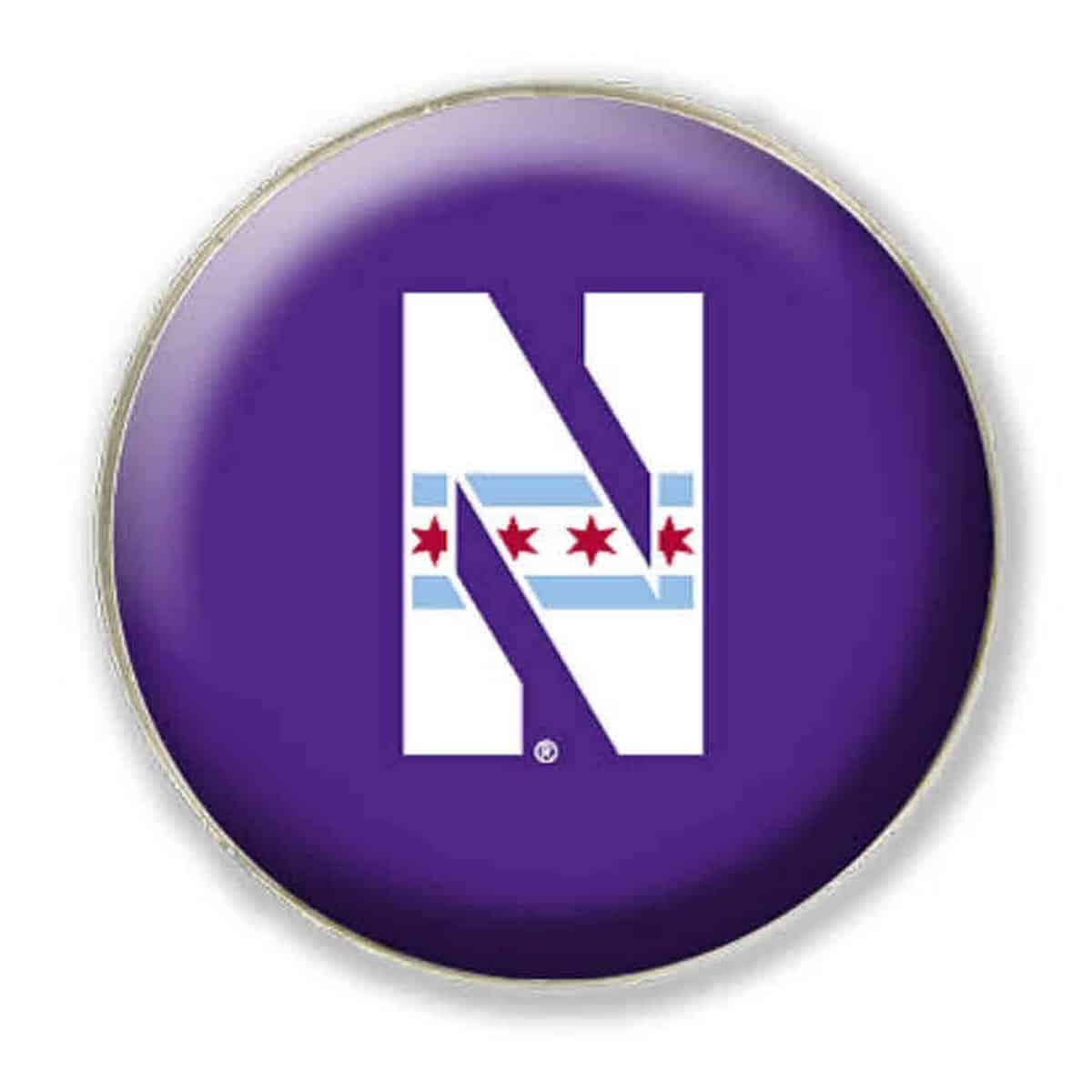 Northwestern University Wildcats 1.35" Purple Dome Fridge Magnet with Stylized N & Chicago Flag Design