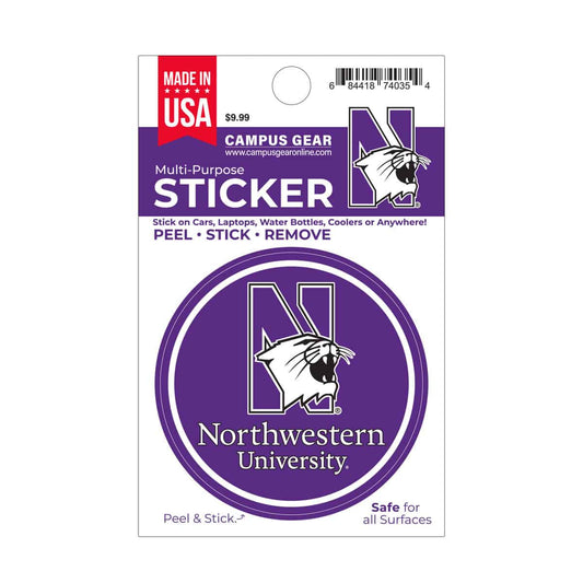 Northwestern University Wildcats Full Color Outside Application 3" Circular Multi-Purpose Sticker Design #8 N-Cat