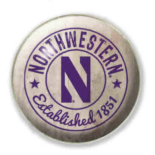 Northwestern University Wildcats 1.35" Vintage White Dome Fridge Magnet with Double Circle Stylized N Design