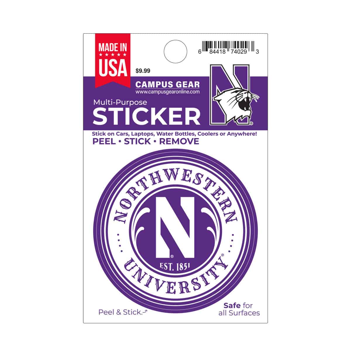 Northwestern University Wildcats Full Color Outside Application 3" Circular Sticker Design #1