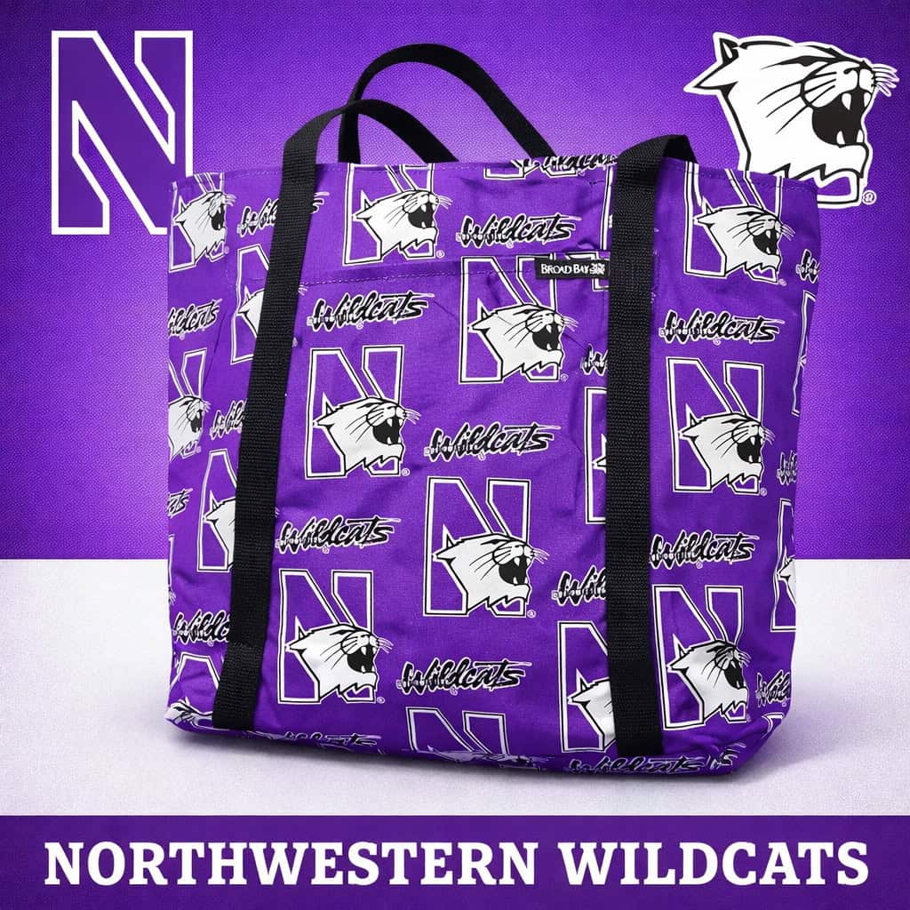 Northwestern University Wildcats Purple all Over Design Tote Bag 17"WX10"HX4"D