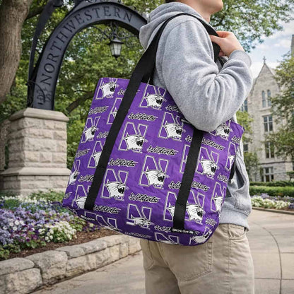 Northwestern University Wildcats Purple all Over Design Tote Bag 17"WX10"HX4"D