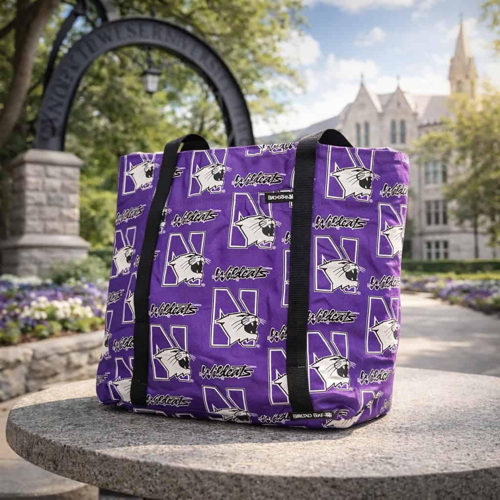 Northwestern University Wildcats Purple all Over Design Tote Bag 17"WX10"HX4"D