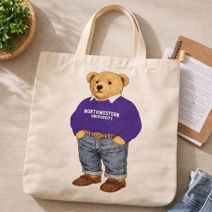 Northwestern University Wildcats Teddy Bear Design Tote Bag 15"X15"