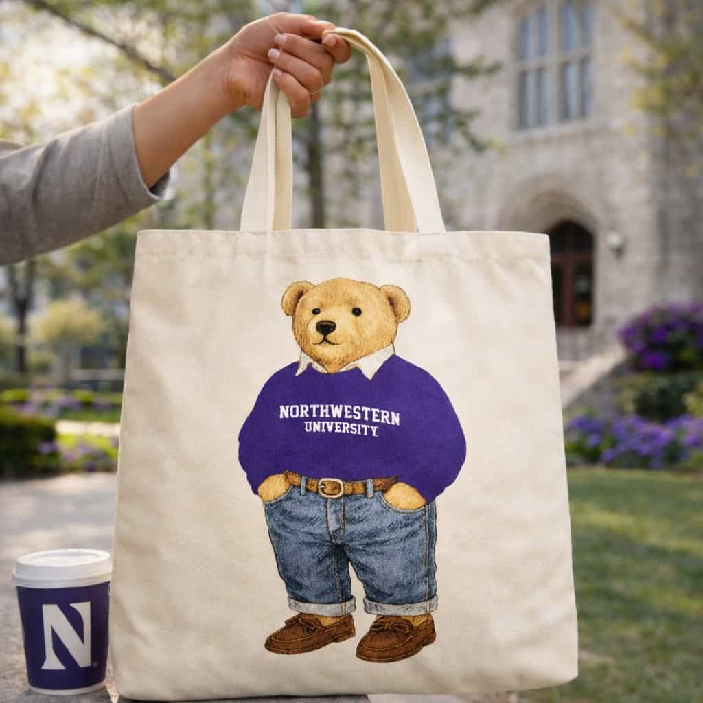 Northwestern University Wildcats Teddy Bear Design Tote Bag 15"X15"